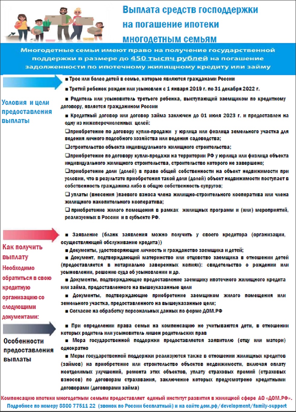 Выплата средств господдержки на погашение ипотеки многодетным семьям Выплата средств господдержки на погашение ипотеки многодетным семьям