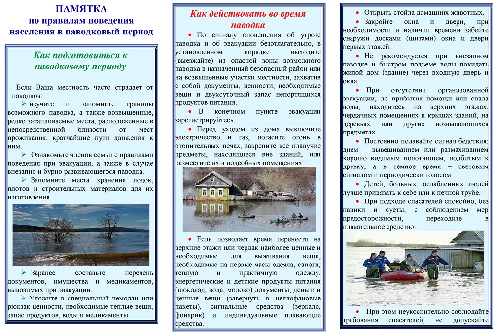Памятка по поведению населения в паводковый период