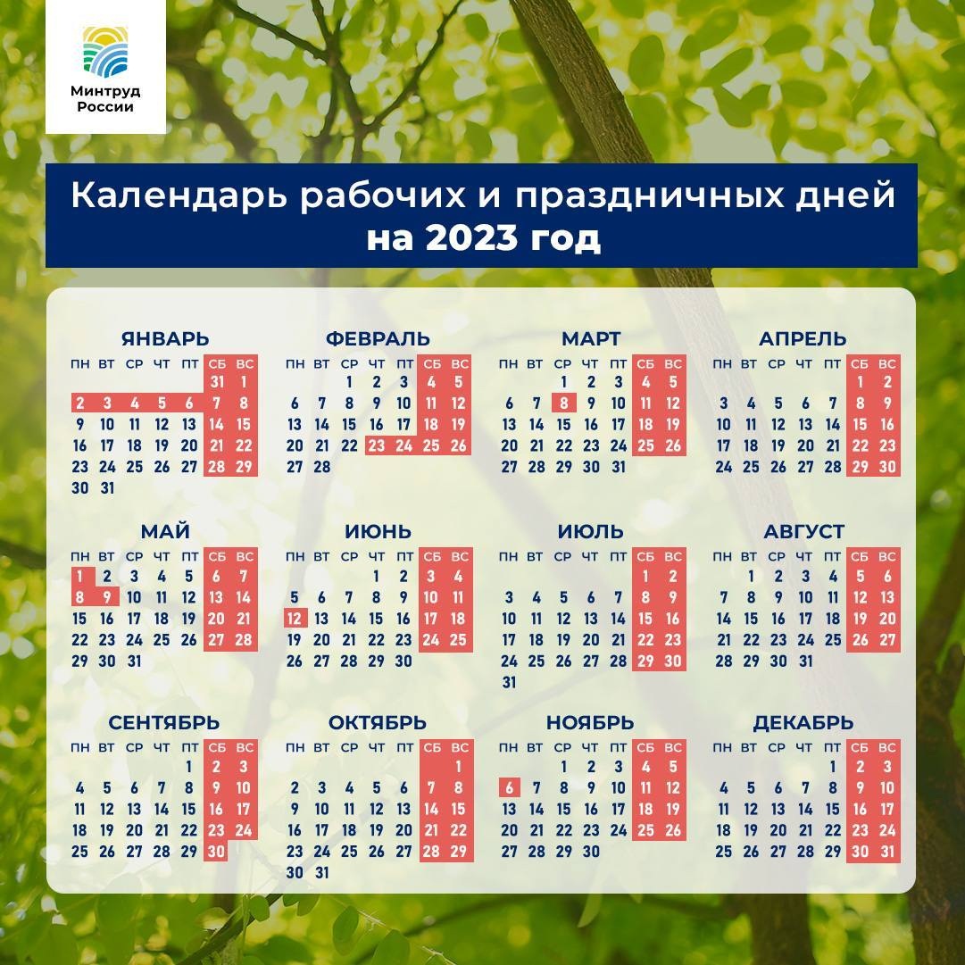 Минтруд России определил график праздничных дней на 2023 год Минтруд России определил график праздничных дней на 2023 год