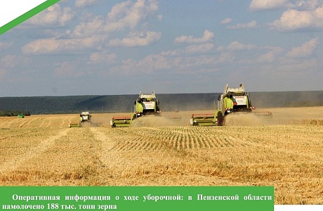 Оперативная информация о ходе уборочной работы: в Пензенской области намолочено 188 тонн зерна