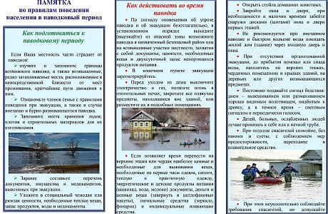 Памятка по поведению населения в паводковый период