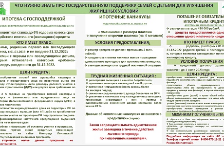 Информация о государственной поддержке семей с детьми по улучшению жилищных условий