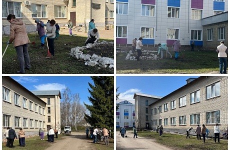Сотрудники Иссинской участковой больницы в очередной раз дружно вышли на уборку территории