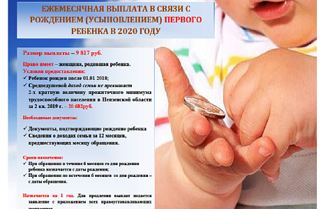 ЕЖЕМЕСЯЧНАЯ ВЫПЛАТА В СВЯЗИ С РОЖДЕНИЕМ (УСЫНОВЛЕНИЕМ) ПЕРВОГО РЕБЕНКА В 2020 ГОДУ ЕЖЕМЕСЯЧНАЯ ВЫПЛАТА В СВЯЗИ С РОЖДЕНИЕМ (УСЫНОВЛЕНИЕМ) ПЕРВОГО РЕБЕНКА В 2020 ГОДУ